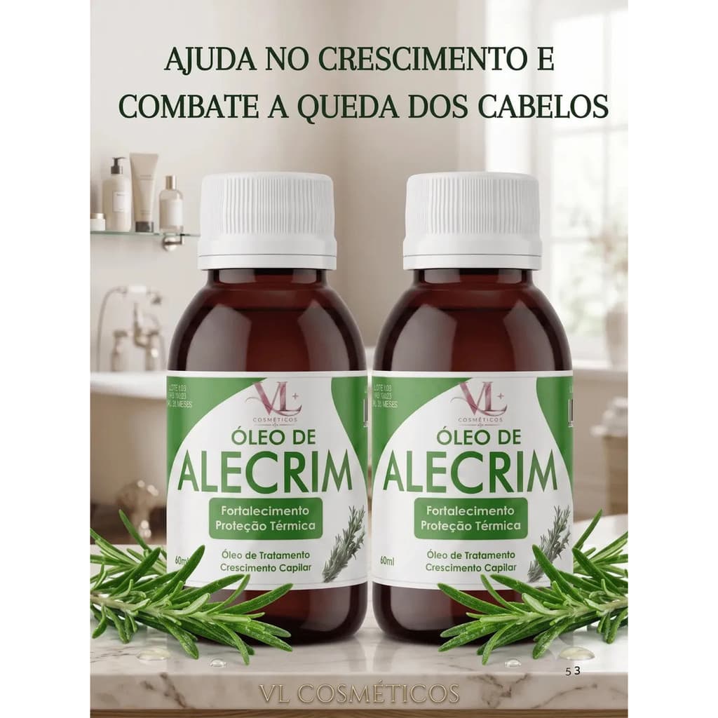 Kit 02 Óleo De Alecrim  Vl Cosméticos -  Crescimento Capilar, Combater a Queda, Fortalecer a Raiz