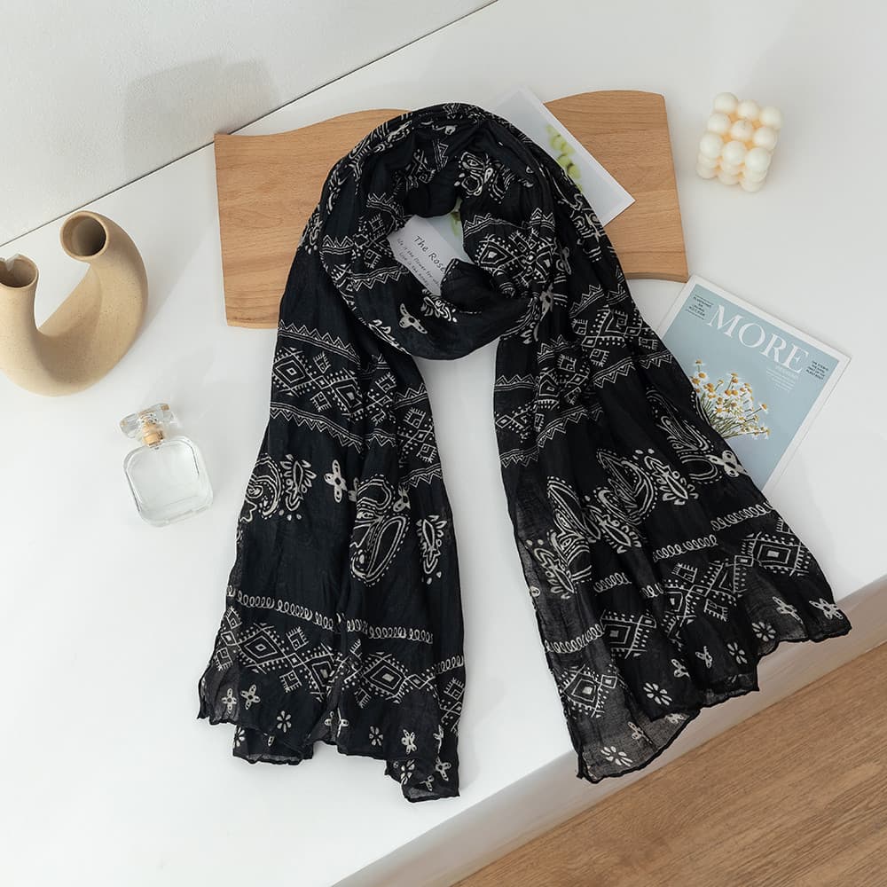 Outono inverno novo estilo lenço de linho de algodão lenço de seda feminino estilo étnico caju flor xale literário pliss