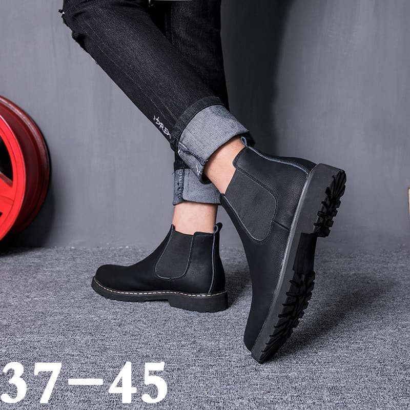 Conjunto pé Martin botas masculinas de couro genuíno Retro Chelsea botas inverno forro de lã carga botas curtas estilo b