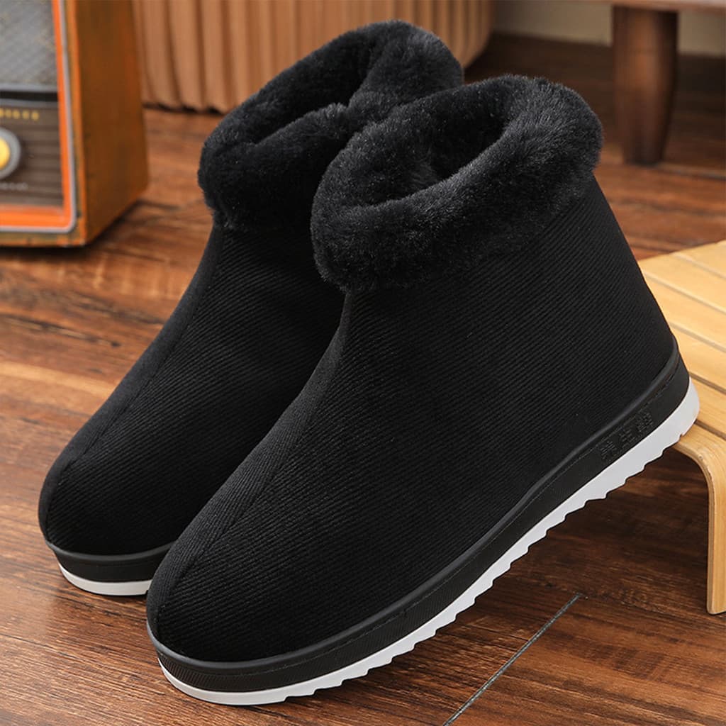 Sapatos de algodão de tubo curto para idosos de meia-idade, inverno ao ar livre, mãe, interior, sola grossa, casa, salto