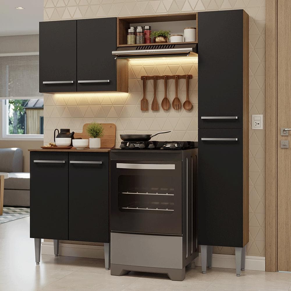 Armário de Cozinha Compacta 156 cm Rustic/Preto Emilly Madesa 02