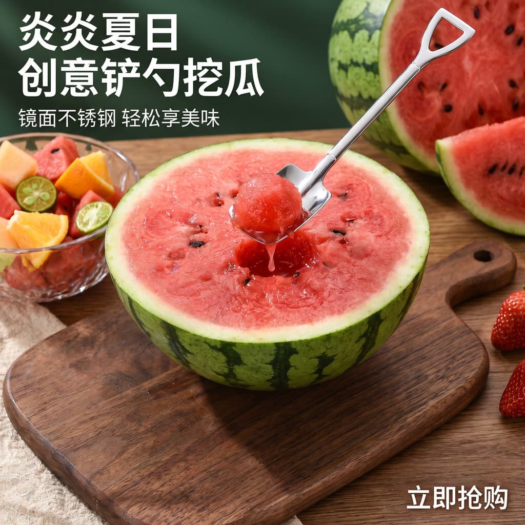 Escavar melancia colher especial de aço inoxidável colher pequena colher de cabo longo colher de frutas comer melancia c
