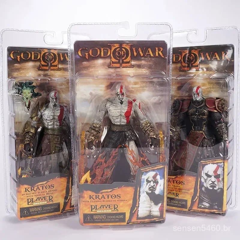 Figura de Ação Clássica NECA God of War 2 II Kratos com Armadura de Ares e Lâminas, 7" PVC, Brinquedo em Alta Demanda