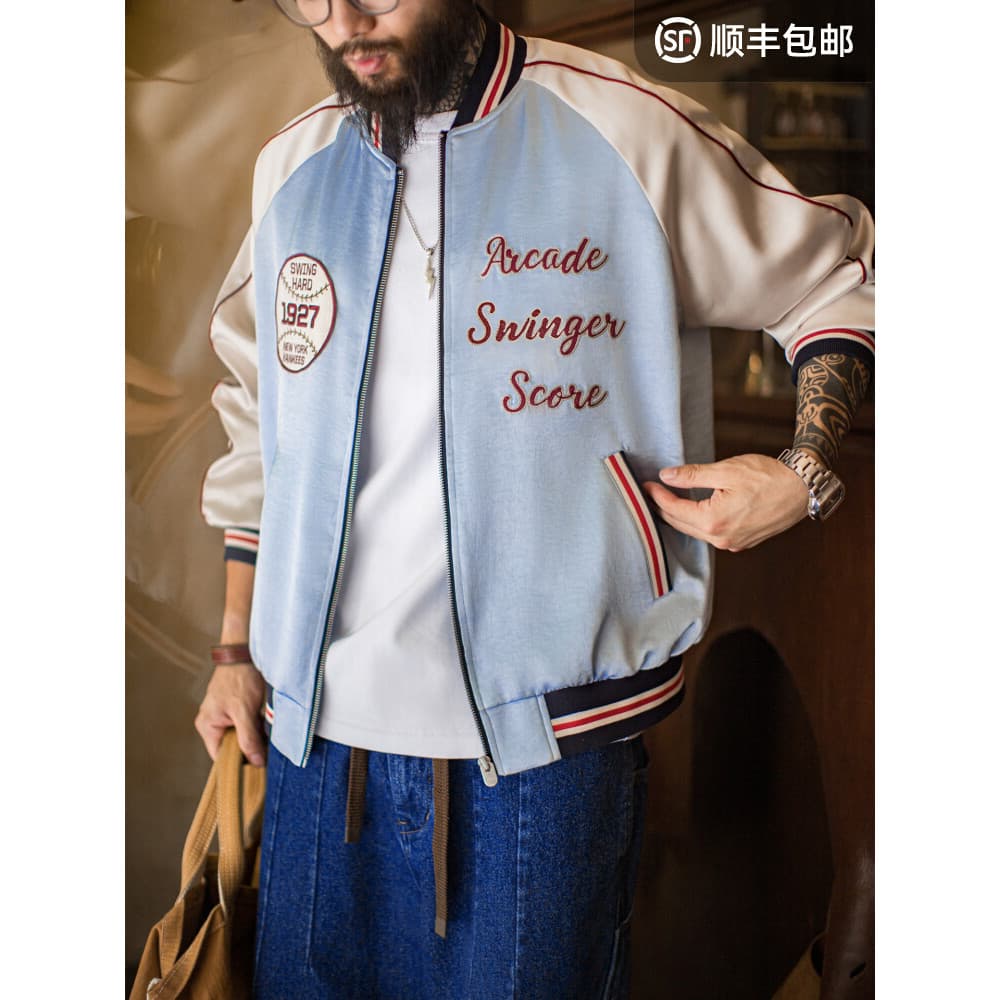 Moderno ferramentas americano Retro bordado Yokosuka uniforme de beisebol jaqueta costura rufião bonito jaqueta de cetim