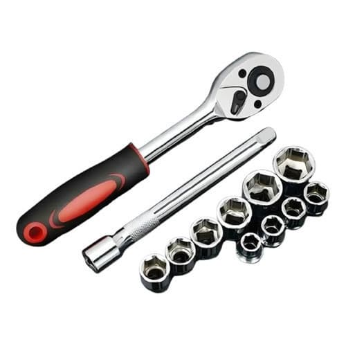 Kit 12 Pcs Soquete 1/4 Jogo Sextavado Com Catraca E Extensão