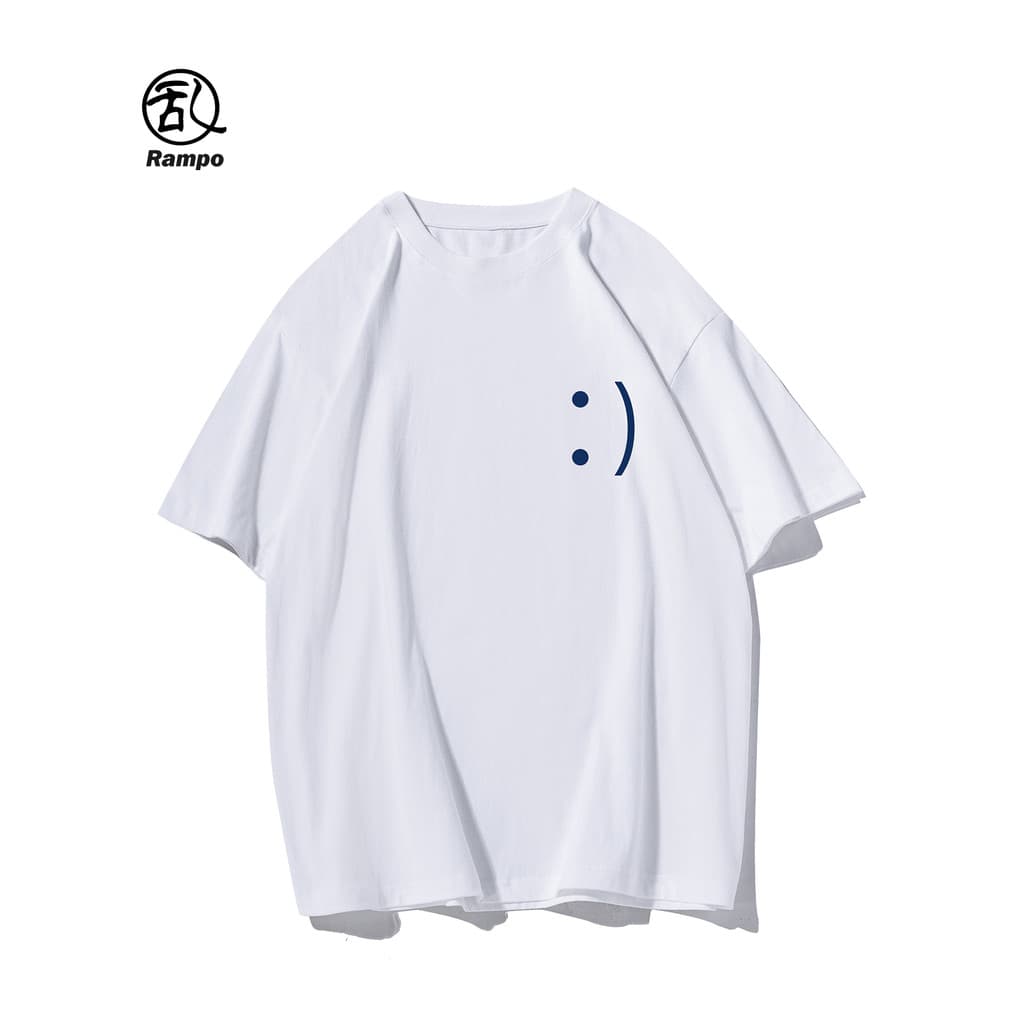 Japonês Harajuku estilo único nicho Smiley Face impresso ins sentir impresso puro algodão de manga curta camiseta das mu