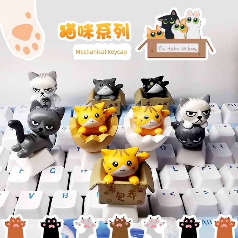 Único Keycap queijo gato cinco cores gato translúcido rosa persa gato redondo teclado mecânico gato infeliz buscando ado