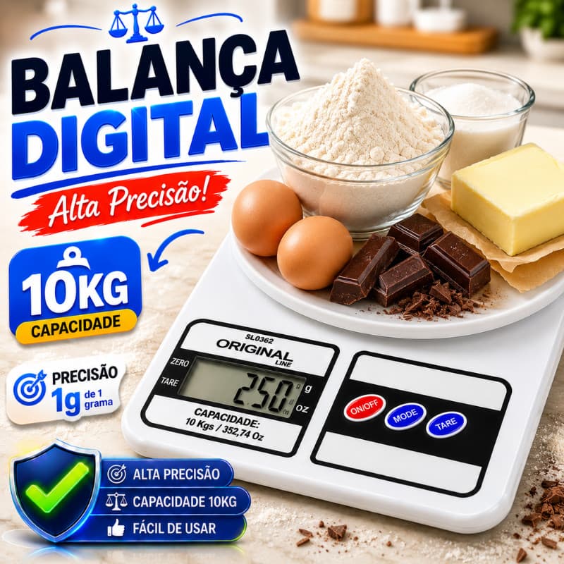 Balança Digital Cozinha 10kg Alta Precisão 1g Eletrônica Culinária Confeitaria Alimentos Dieta | 3994 | Pronta Entrega