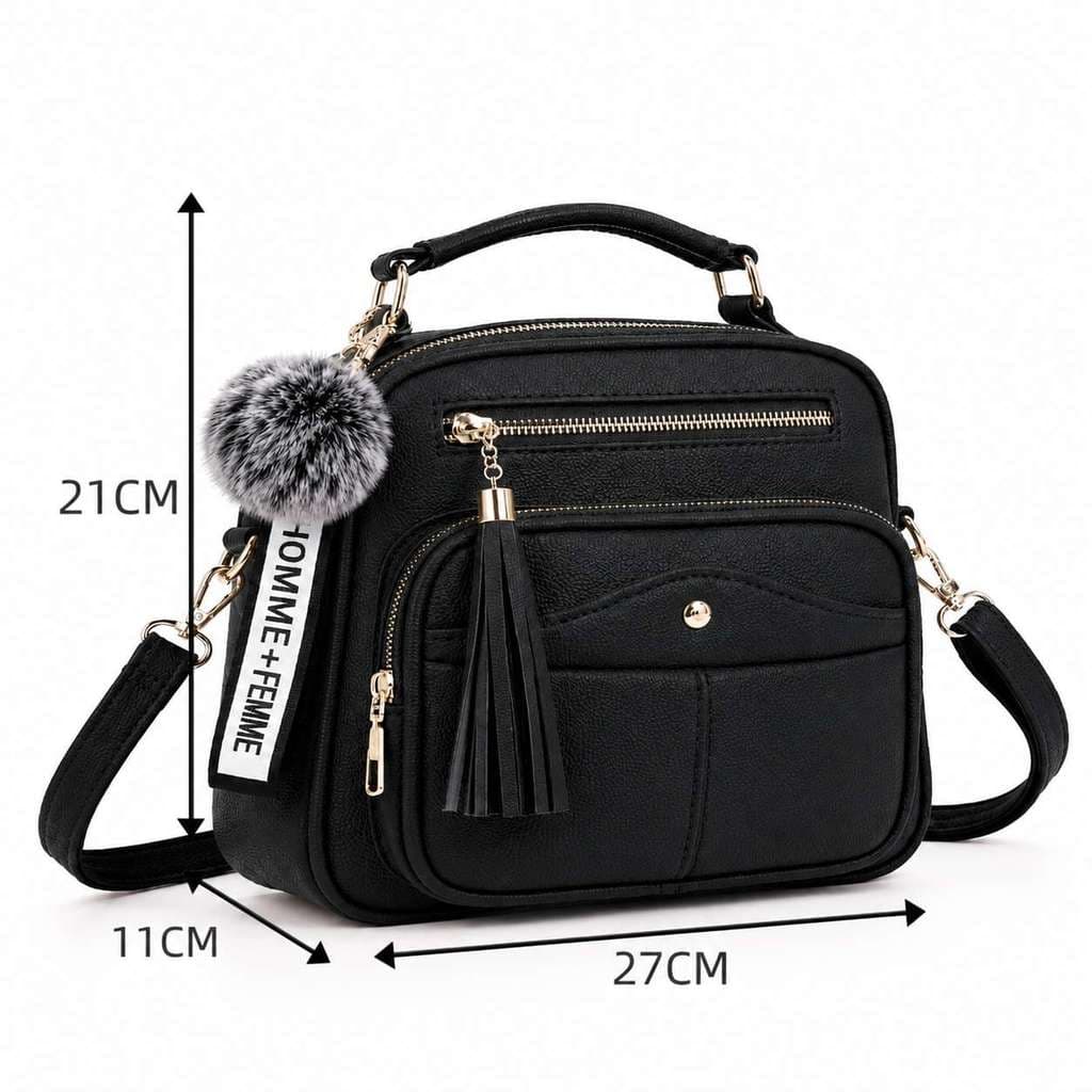 Bolsa Feminina Com Chaveiro Pompom Tira Colo Faixa de Mão De Couro Tranversal SD296#