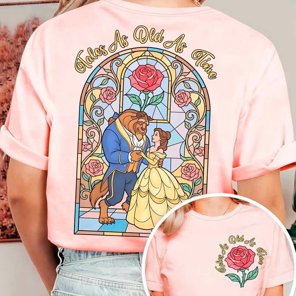 Camiseta Basica A Bela E A Fera Filme Flores Desenho Animado Premium Vitral Fresco Estilo