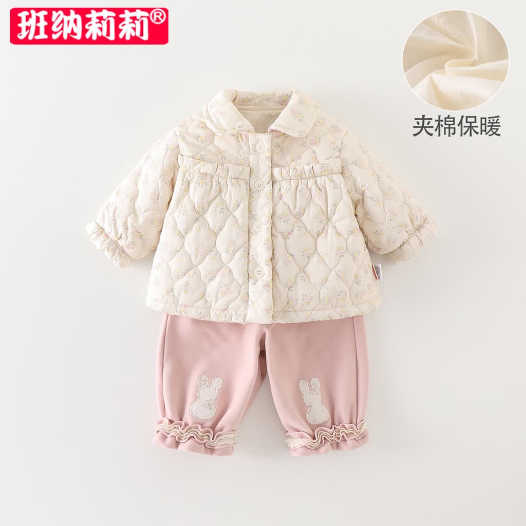 Meninas terno outono inverno roupas do bebê acolchoado jaqueta de algodão fino velo-calças de lã roupas de inverno bebê