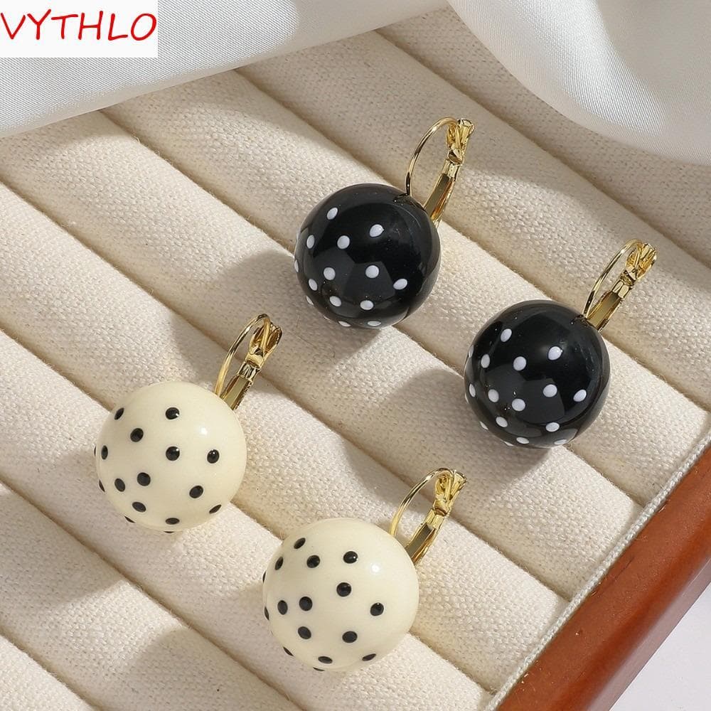 Fivelas De Orelha De Bola Redonda VYTHLO , Brincos De Bolinhas De Acrílico De Liga Pendurados Elegantes Pretos E Brancos
