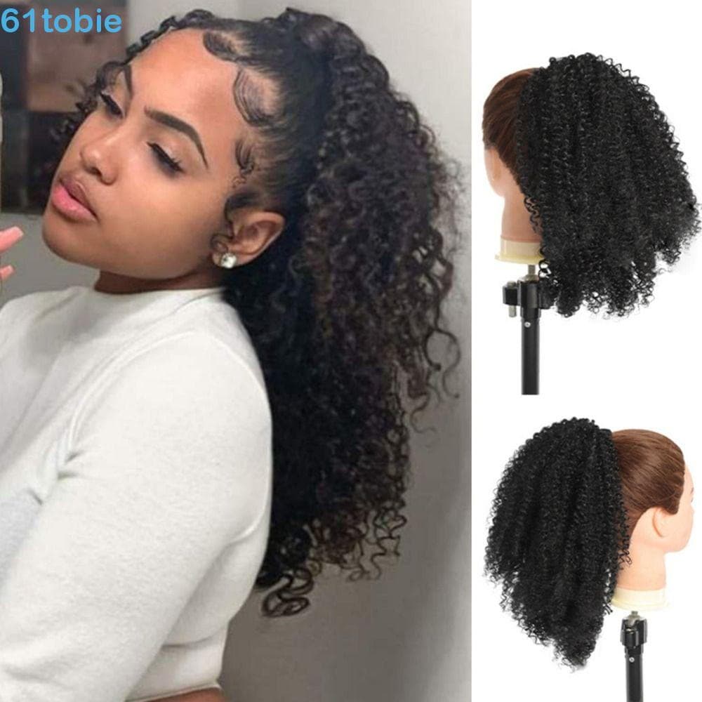 Peças De Cabelo Sintético Afro Puff TOBIE , Clipe Em Extensão De Rabo De Cavalo Com Cordão De 12 Polegadas , Falso