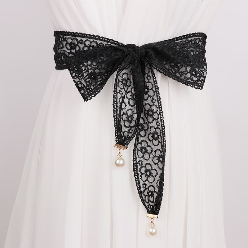 Cinto de renda preto branco decoração feminina exterior francês atado saia amarrada camisa Hanfu cinto