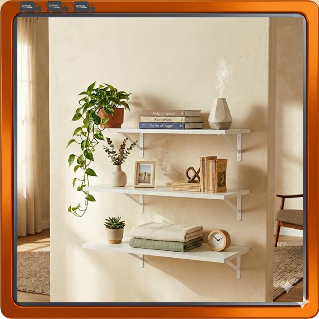 Kit 3 Prateleira 40x100 Lisa Branca Multiuso com Suporte Mão Francesa Reforçado – Branco Premium