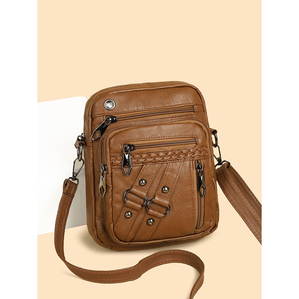 Retro lavado couro macio mãe moeda bolsa do telefone móvel bolsa feminina 2026 novo estilo Multi-camada de um ombro mens