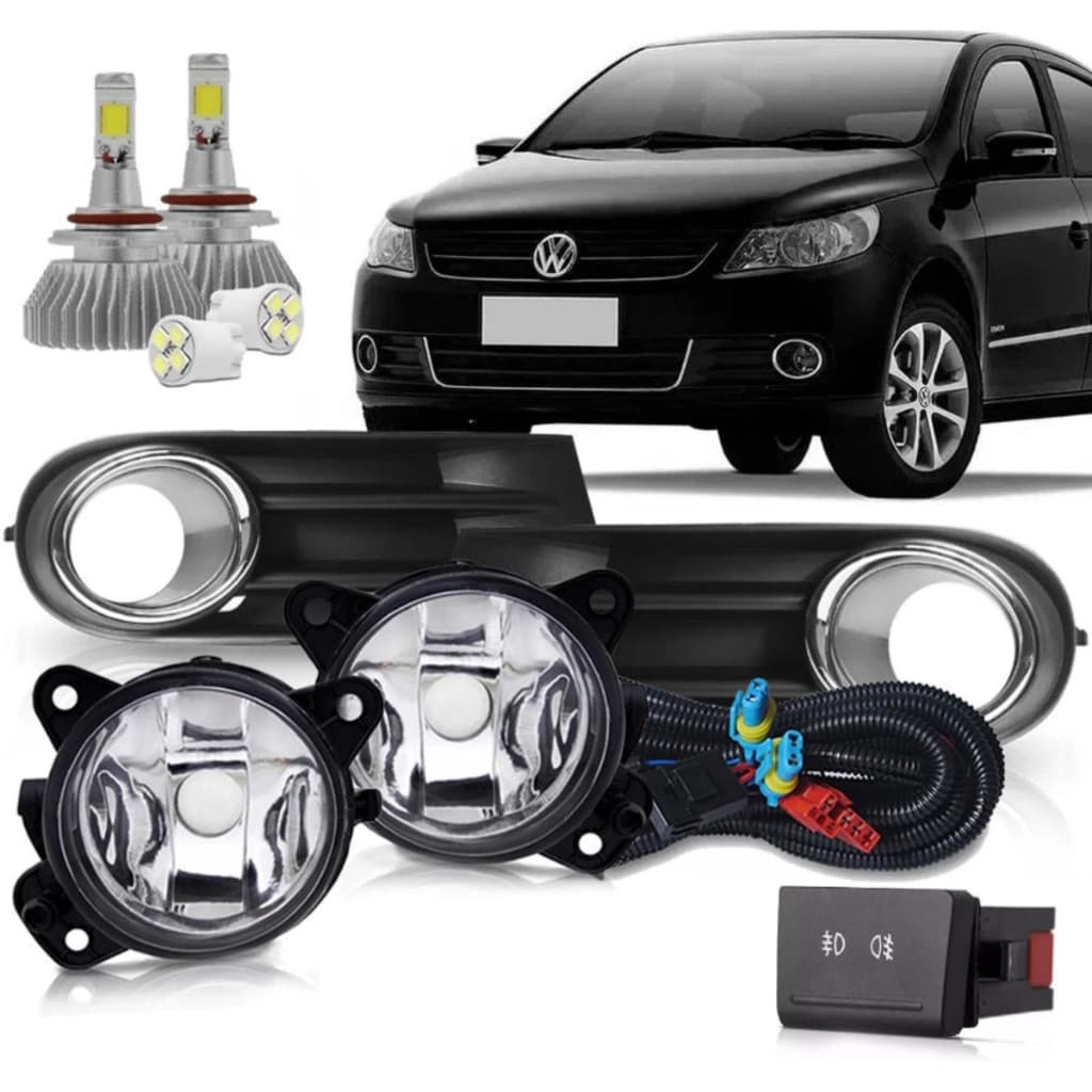 Kit Completo Farol  Milha Neblina Auxiliar  Gol Voyage Saveiro G5 2009 10 11 12 2013 Vidro + Led