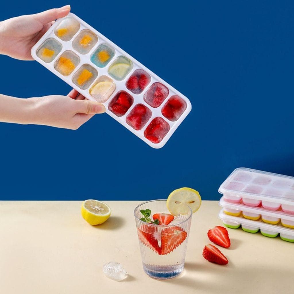 Forma de Gelo Silicone Tampa Rígida Flexível Fundo 14 Cubos Retangular Multiuso  envio rapido
