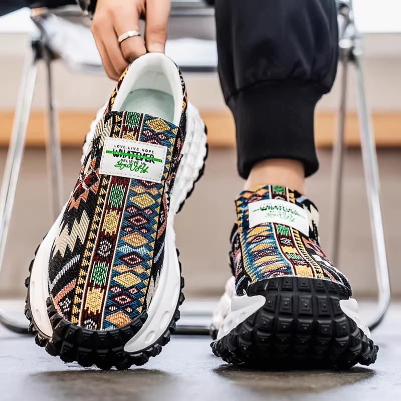 Sapatos masculinos de um Pedal primavera lona de sola grossa tênis de corrida masculino adolescentes antiderrapante Wear