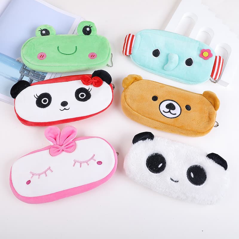 Estojo de lápis de pelúcia fofo, bolsa de lápis de desenho animado, bolsa de material escolar infantil com tema de anima