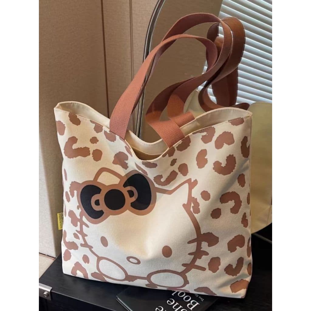 Bolsa de lona de desenho animado feminina, bolsa Tote de um ombro para estudantes de grande capacidade