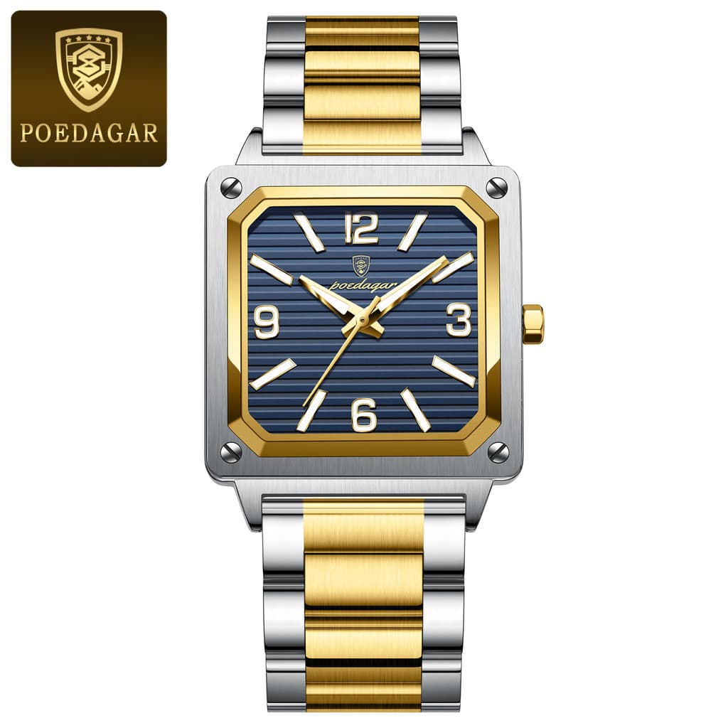 POEDAGAR P870 Luxo Militar Homem Relógio De Pulso Quadrado Quartzo Masculino À Prova Dwaterproof Água Luminosa Aço Inoxi