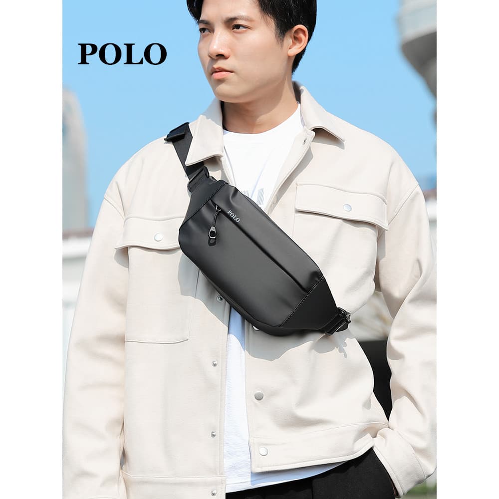 POLO Bolsa de Peito Masculina Multifuncional Street Wear Bolsa de Ombro Mochila Impermeável Bolsa de Cintura Casual Espo