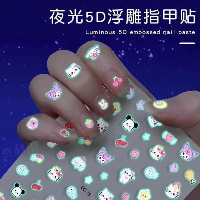 Adesivos de unhas um livro de adesivos luminosos de unhas 5D em relevo adesivos crianças meninas dos desenhos animados M