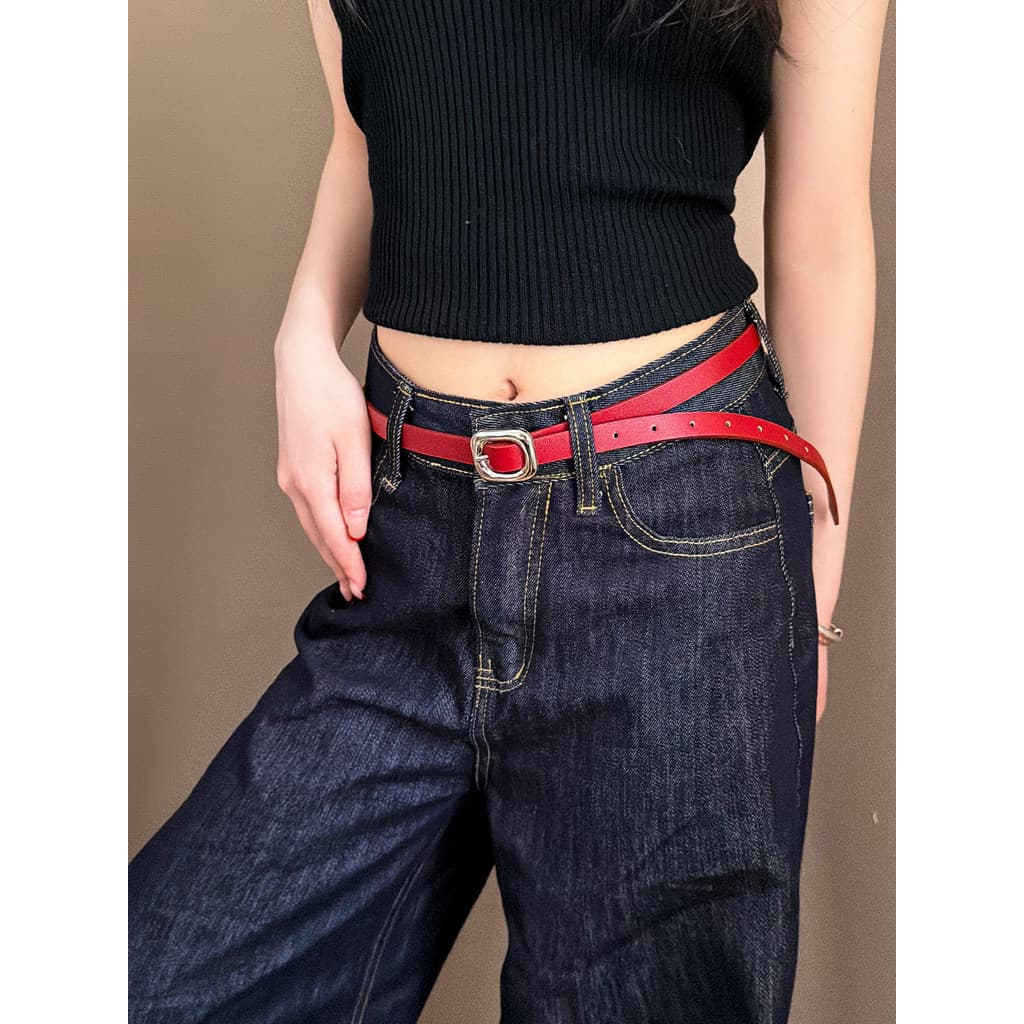 cinto feminino plus size cinto feminino Cinto fino com fivela de Metal vermelho retrô americano com saia Jeans cinto com
