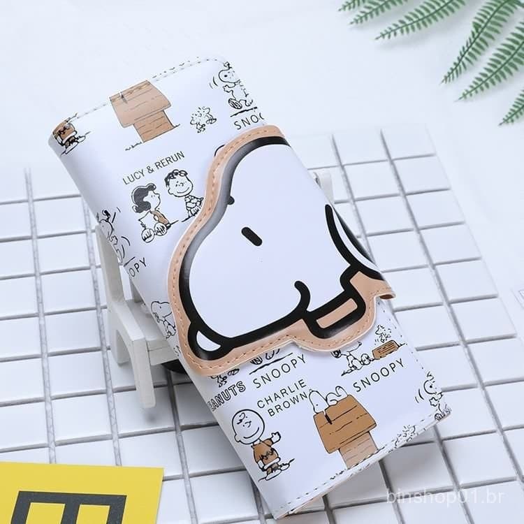 Carteira Fofa Snoopy Longa e Curta para Meninas, Carteira de Moedas em PU com Coração, Carteira Dobrável Fofa Snoopy Lon