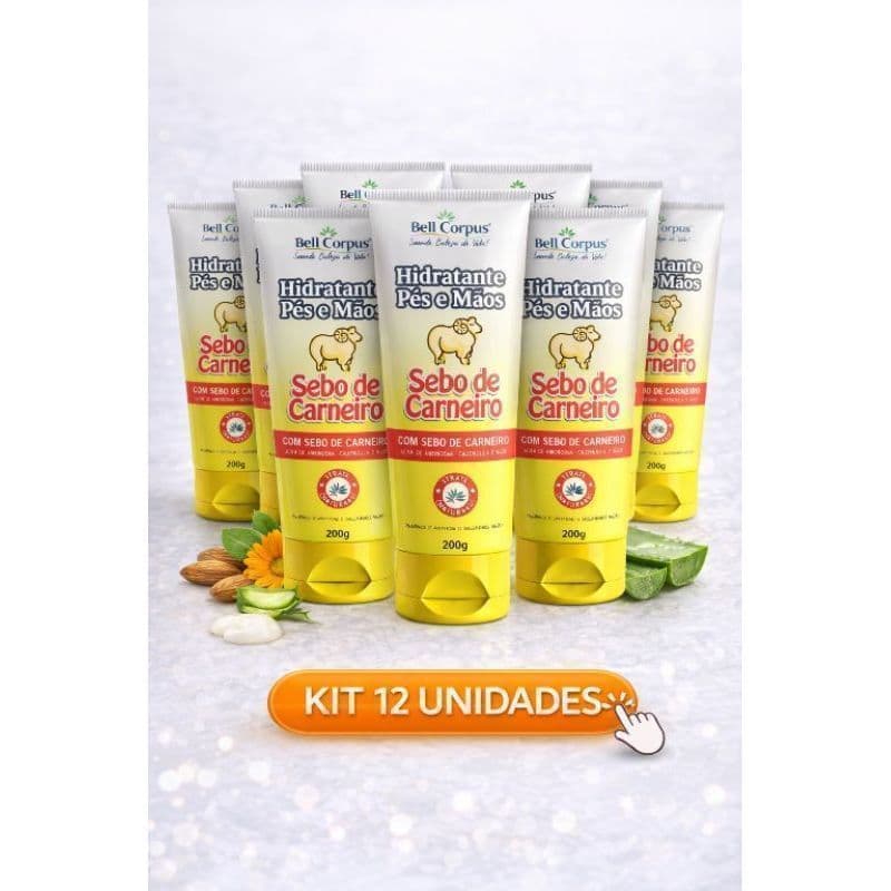KIT 12 Hidratante Pés e Mãos Sebo de Carneiro Bisnaga 200g - Bell Corpus