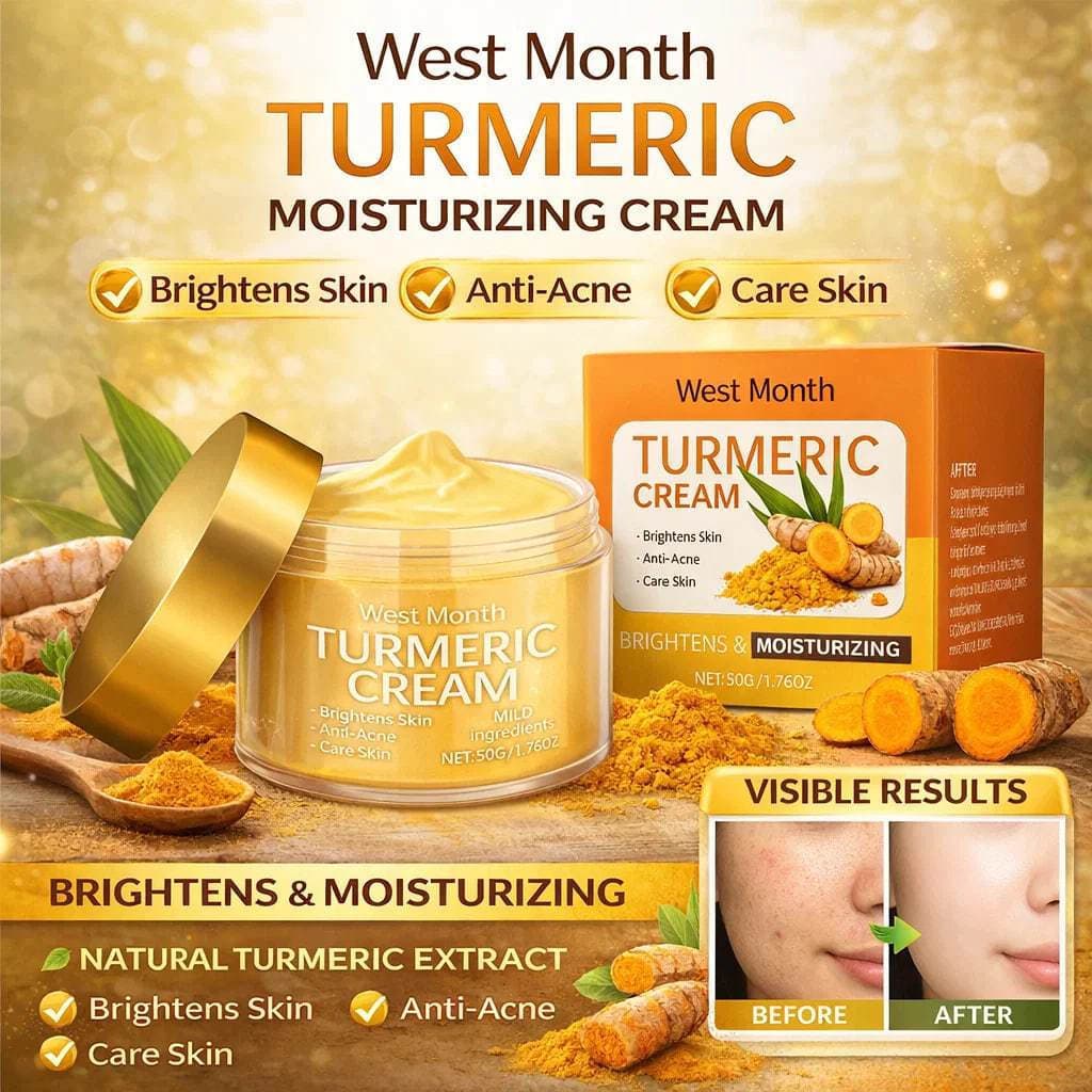 Creme de Cúrcuma 50g ning para Clarear e Reduzir Linhas Finas, Creme Facial de Cúrcuma Original West Month