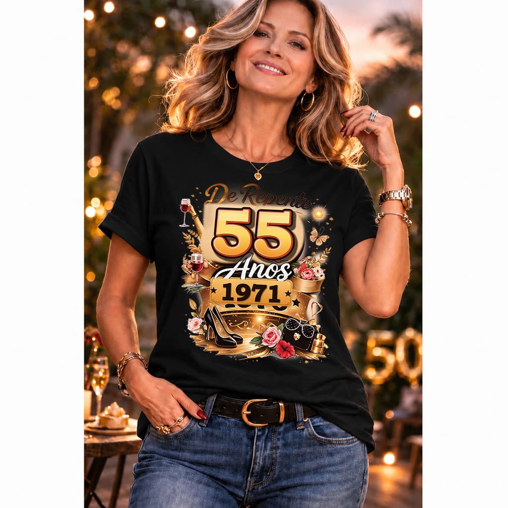 [Camiseta Premium em Algodão Puro]VU Masculina Short - Sleeve Anos 70 55 Anos 1971, Estilo Vintage, para Homens, Ideal p