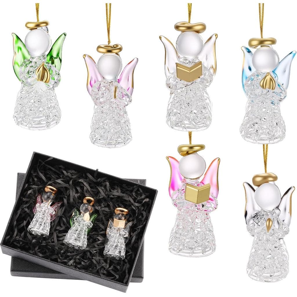 6 Peças de Enfeites de Anjo para Árvore de Natal, Figuras de Cristal de Anjos Rezando e Segurando Livros, Presentes de G