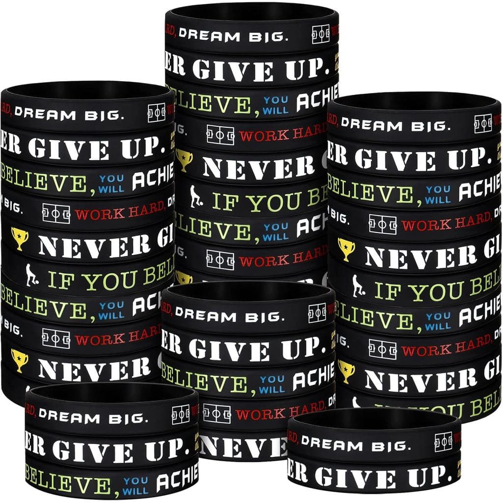 Sumind 36 Pcs Soccer Silicone Bracelet Soccer Party Favors Motivational Wristbands Sports Quote Stretch Bracelet for Men