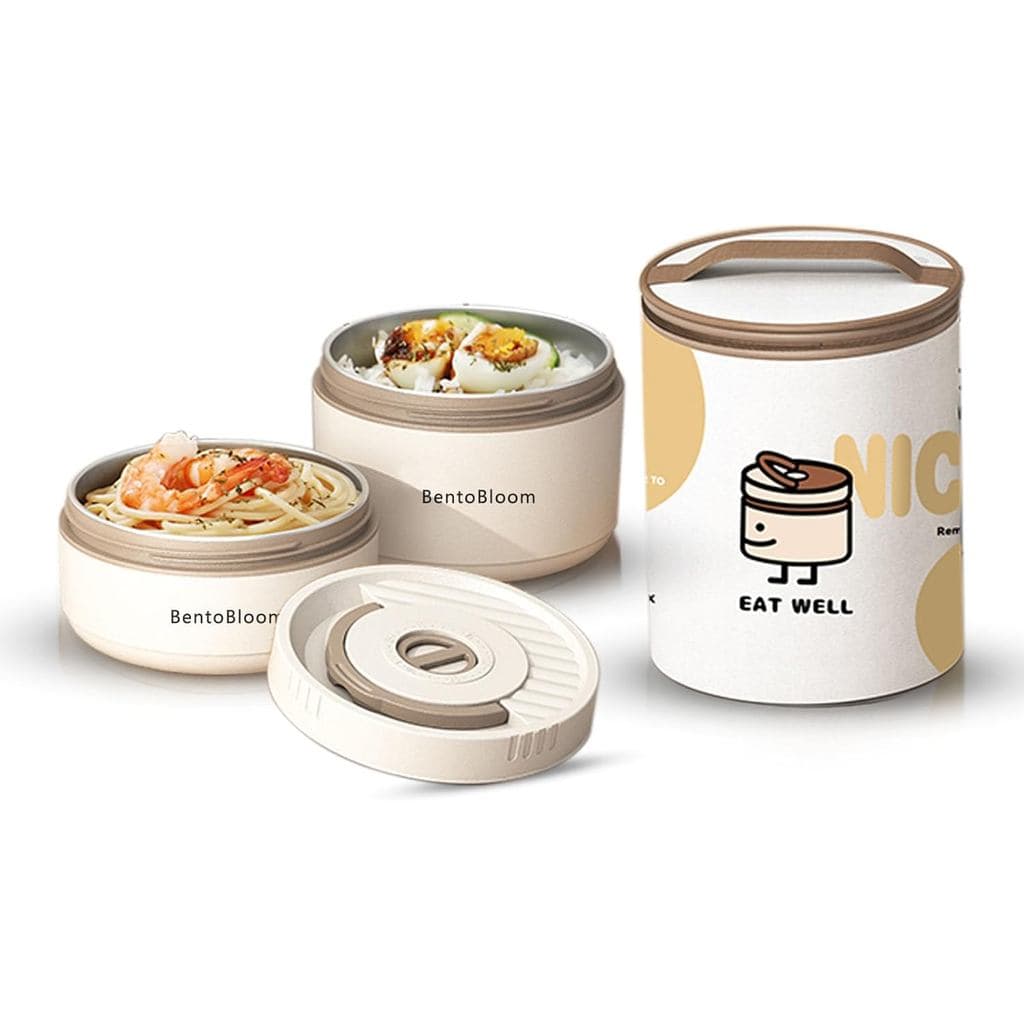 Bento Box Adulto — Lancheira Redonda Empilhável para Mulheres (450ml e 600ml) com Bolsa Térmica |   Insertos Removíveis