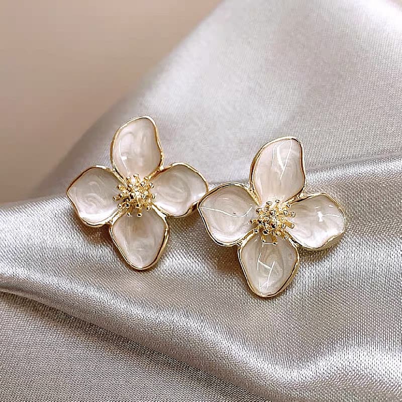 Brincos de flor de hibisco em estilo francês, moda retrô, estilo Hong Kong, com flor vermelha esmaltada, acessórios de o