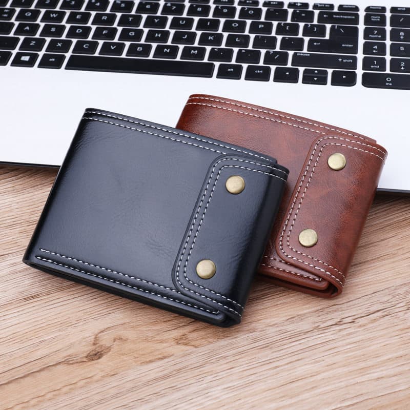 carteira masculina com ziper carteira masculina JOLIZEON Carteira com botão Carteira curta Carteira de couro de cera de