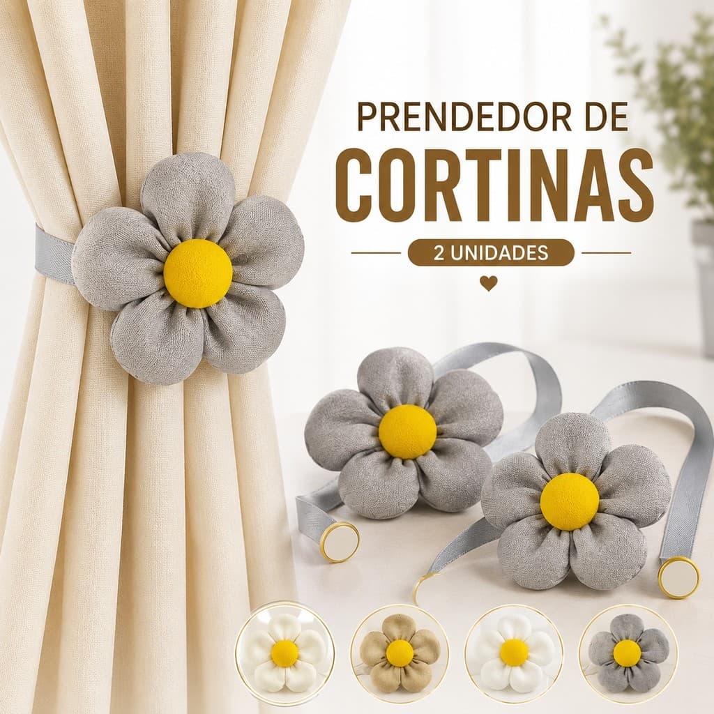 Prendedor de Cortina Flor Margarida Decorativa Abraçadeira Kit 2 Unidades