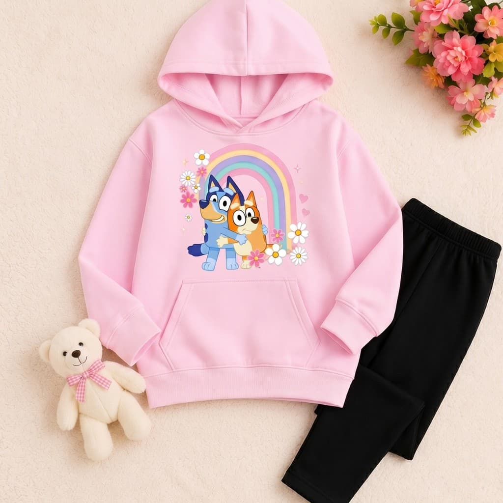 Conjunto Moletom Infantil Bluey com Legging Flanelada Feminino Roupa de Frio Confortável Menina