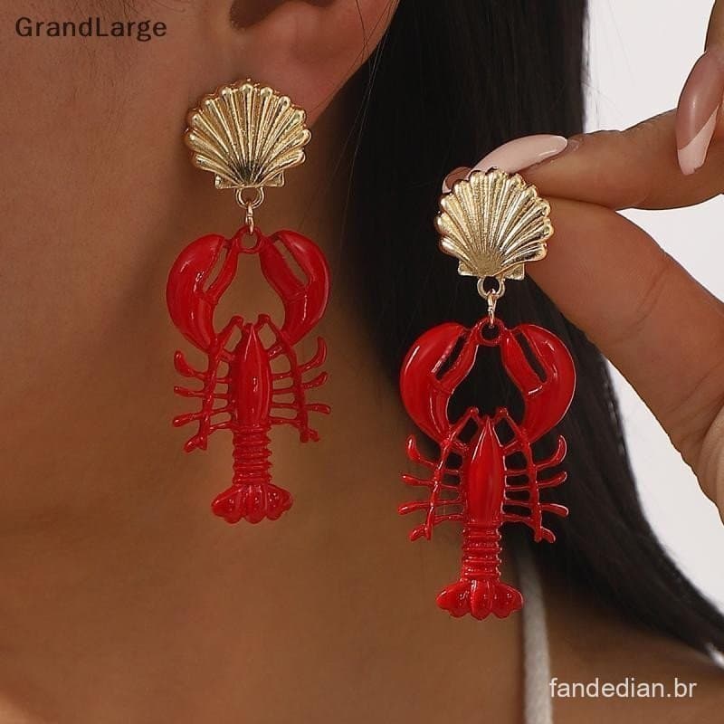 [GrandLarge] Moda Lagosta Grânulo Colar Brincos Bohemia Artesanal Frisado Jóias Simples Pingente Feminino Praia Férias A