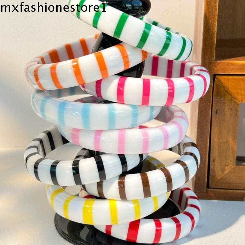 Pulseira Listrada MXFASHIONE , Pulseiras Acrílicas De Resina Bloqueada Colorida , De Tubo Curvo De Anel De Mão Coreano
