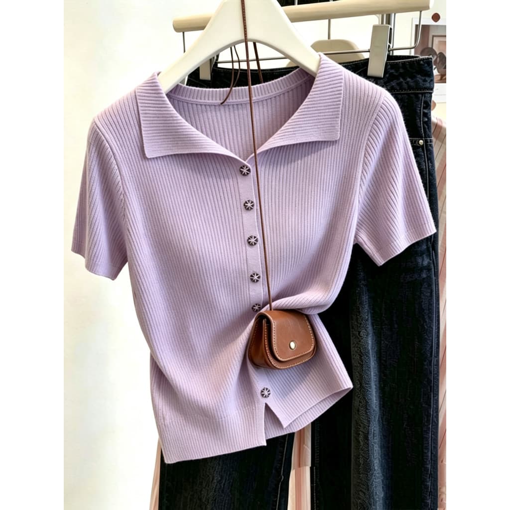 Plus Size roupas femininas deste ano Popular lapela Design gelo seda manga curta camiseta feminina verão capa barriga ma