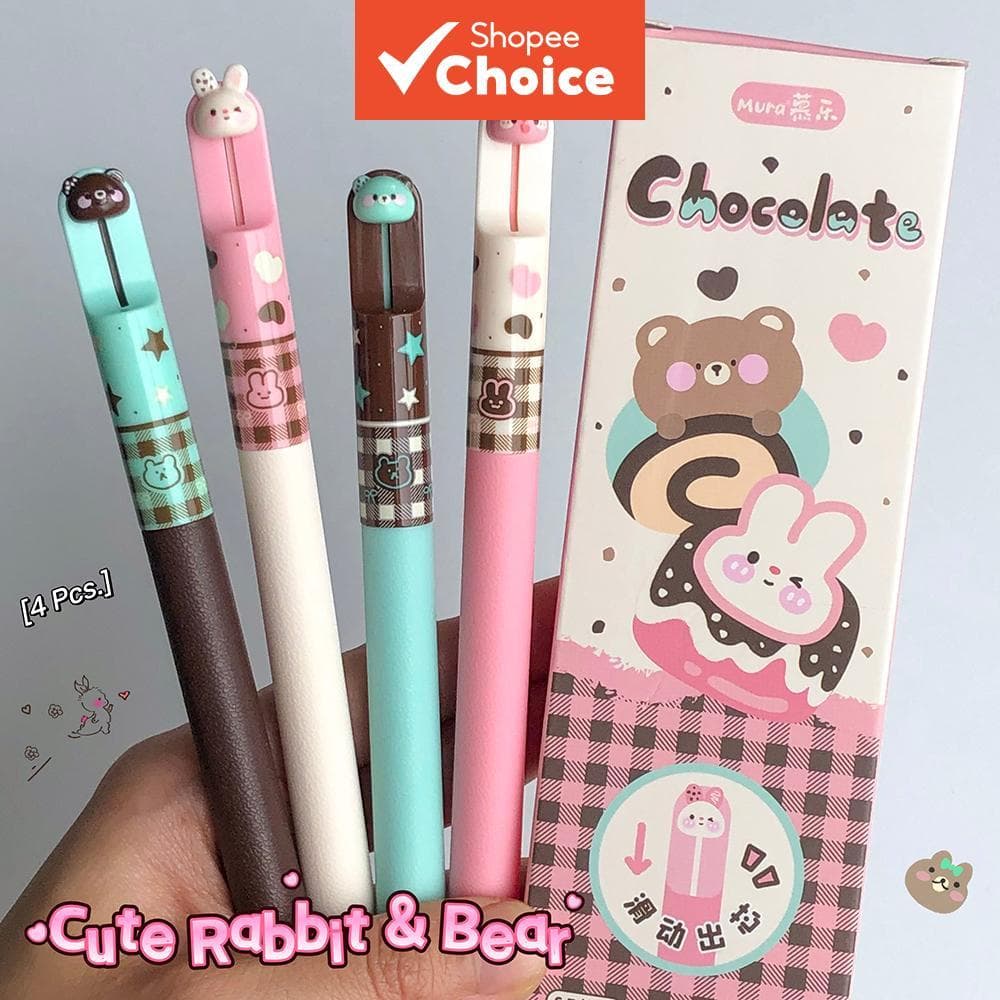 Canetas De Gel De Animais Fofos 4 Unidades 0.5 Mm Tema Cupcake Caneta De Tinta De Secagem Rápida Criativo Coelho Urso Pr