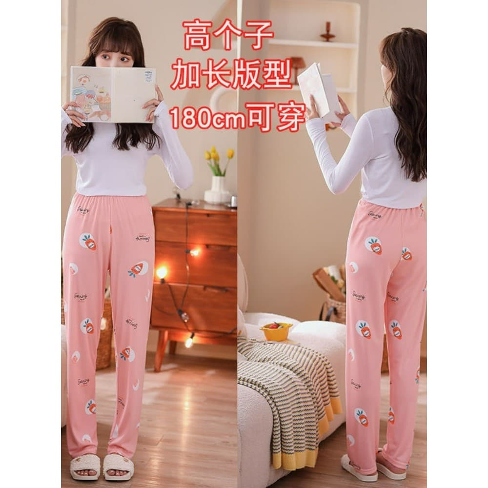 Cintura alta mais calças femininas novo estilo ar condicionado pijama calças soltas primavera outono pode usar fora de c