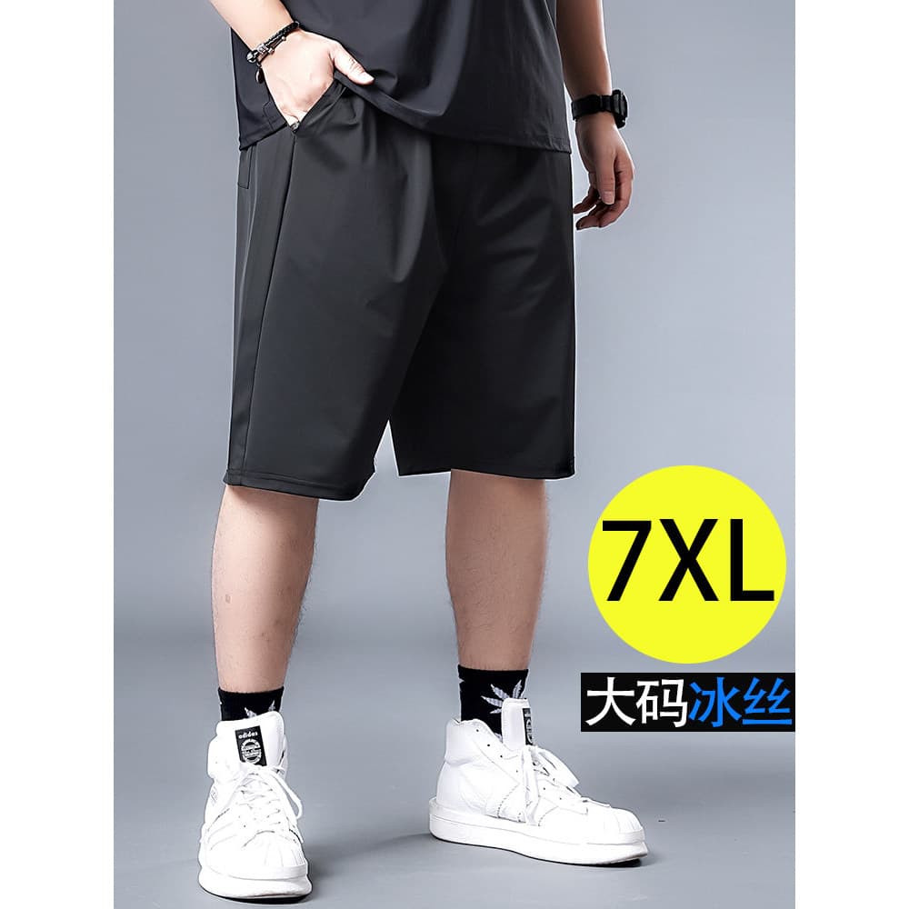 Fatty tamanho grande calças cortadas de seda gelo masculino verão Shorts pretos mais gordura mais solto de secagem rápid