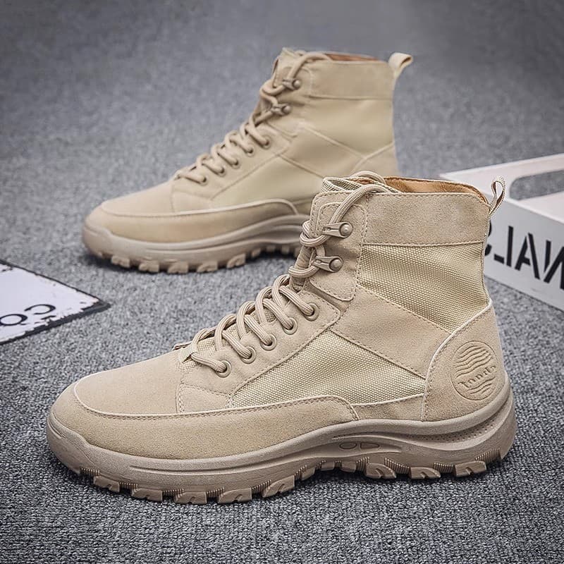 Martin botas masculinas ao ar livre língua integrada à prova de solo botas de deserto Casual lona botas gerais de alta q