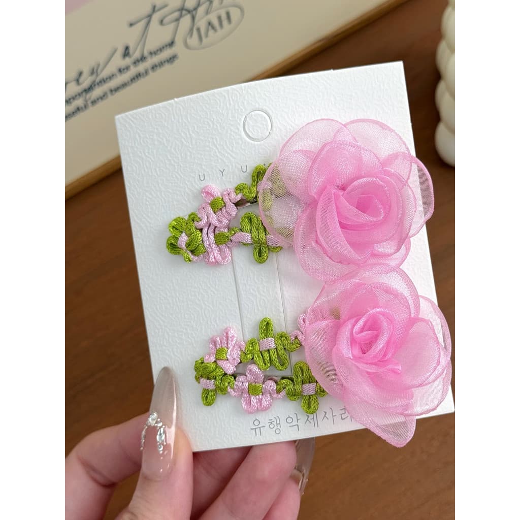 Crianças fio líquido flor grampo de cabelo doce atmosfera bebê franja clipe testa BB clipe lateral menina coração acessó