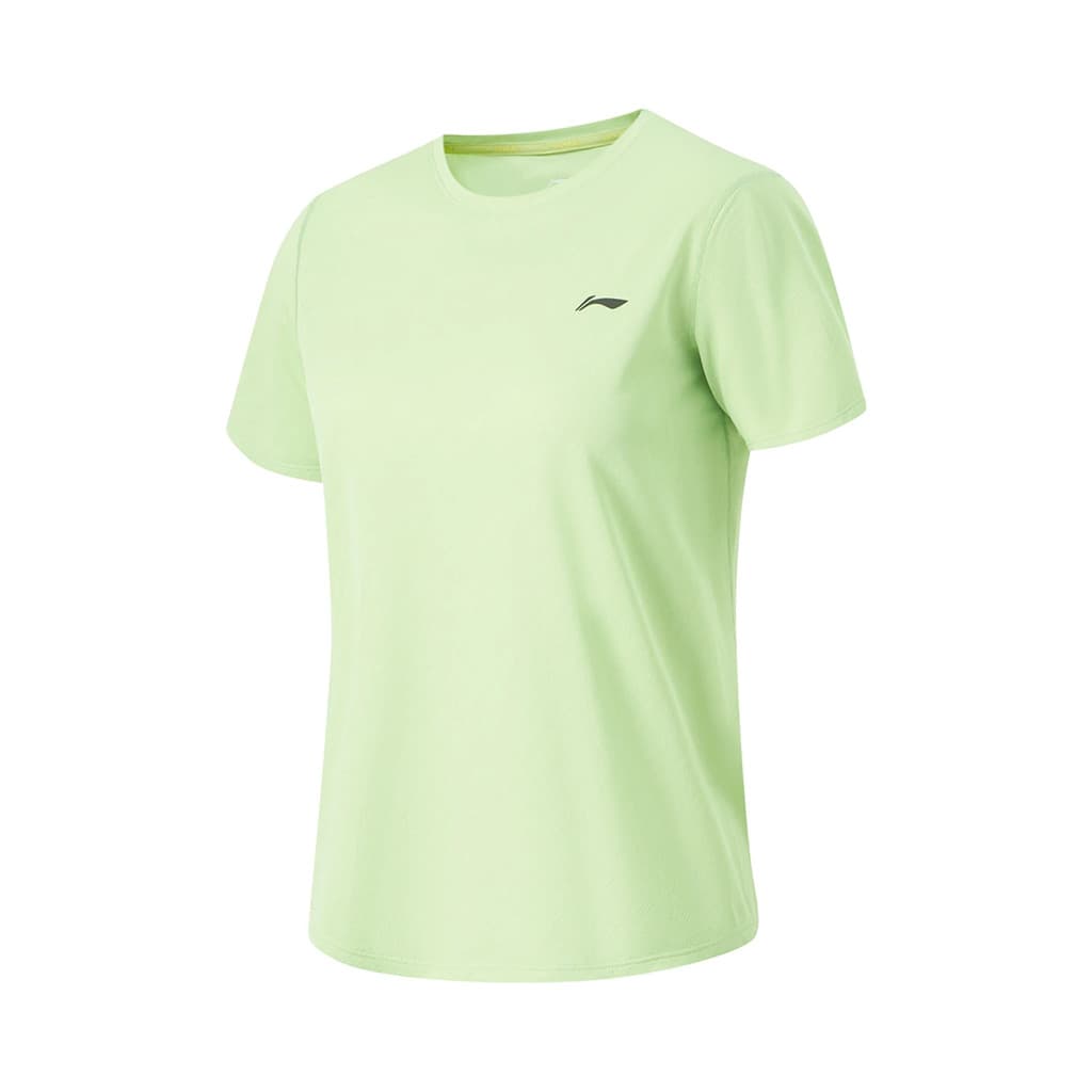 Li Ning Camiseta feminina de manga curta 2024 verão novo estilo refrescante série de corrida de secagem rápida respiráve