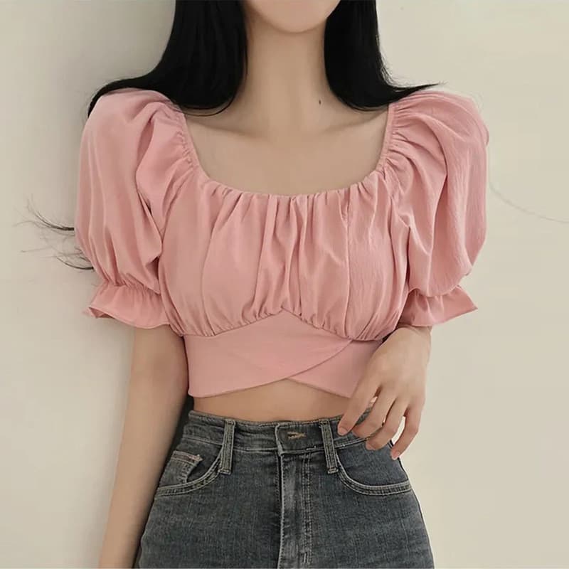 Primavera verão novo estilo Design estilo curto volta arco amarrado manga curta fácil de usar camisa Casual topo feminin